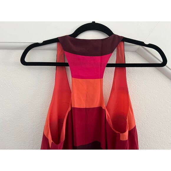 BCBG V-Neck 100% Silk Color Block Mini Dress Small Artsy Boho Romantic Beach - Picture 9 of 13